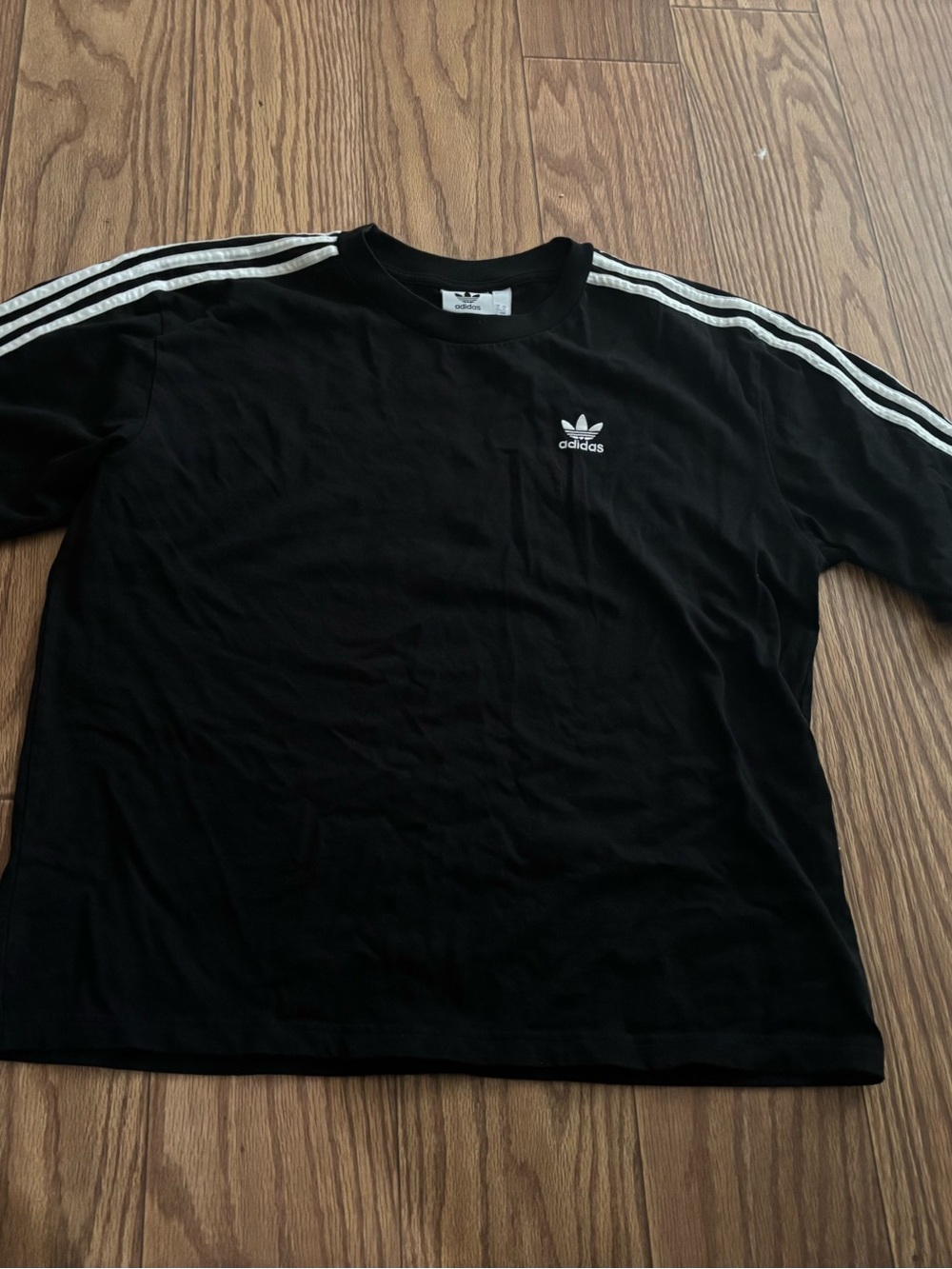 adidas Black Tee with White 3-Stripes and Trefoil